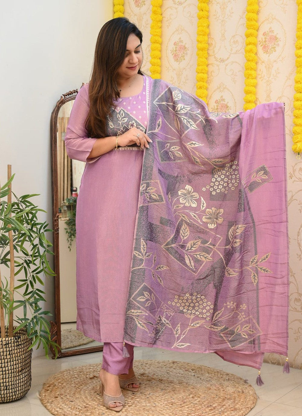 Salwar Suit Digital Print Pink Silk T5011