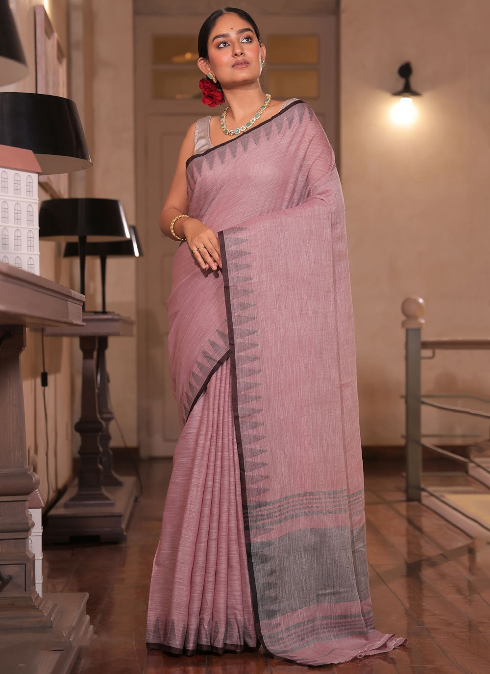 Pink Cotton Traditional Saree Printed S19035