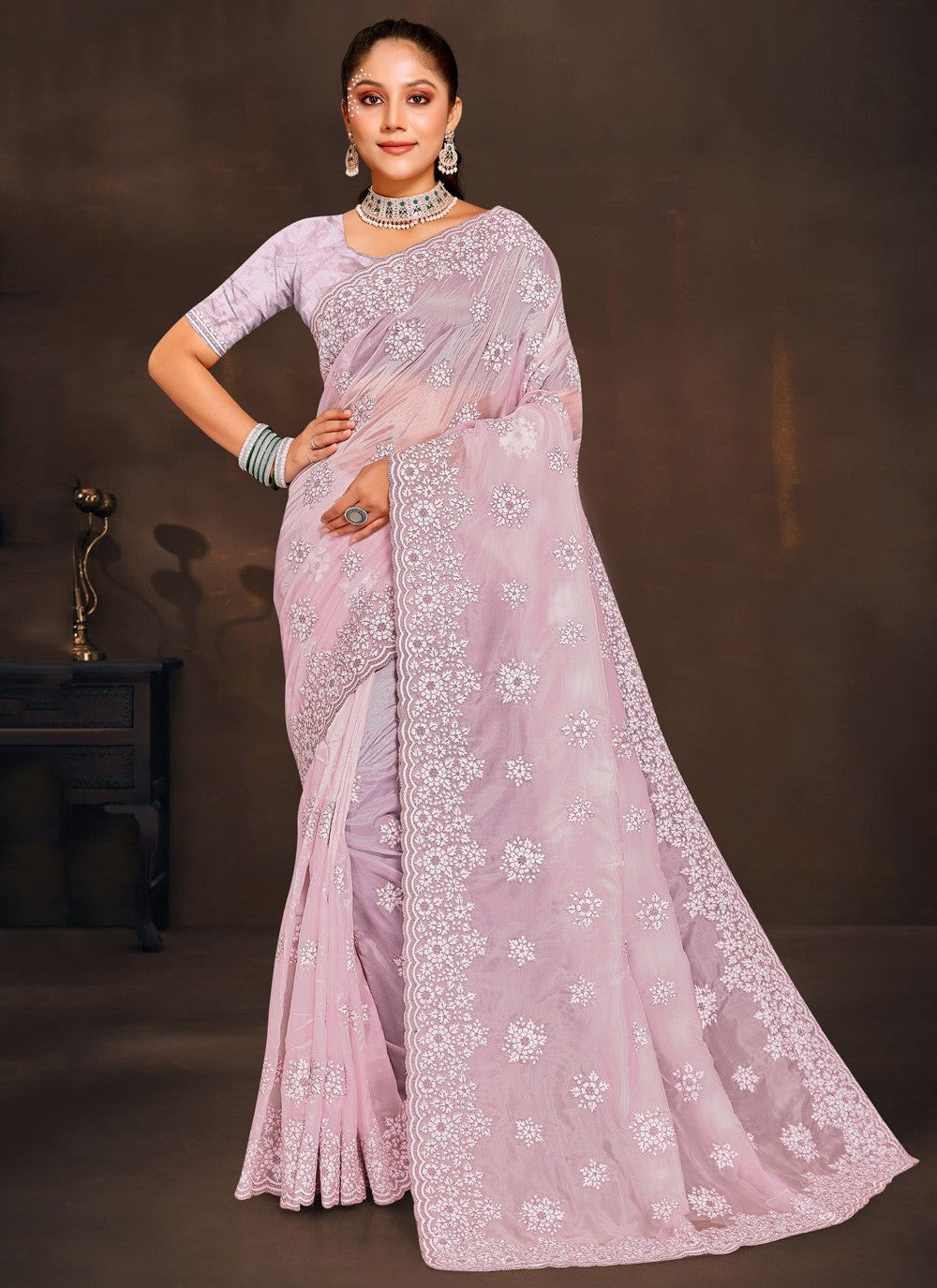 Classic Embroidered Organza Saree - S3996