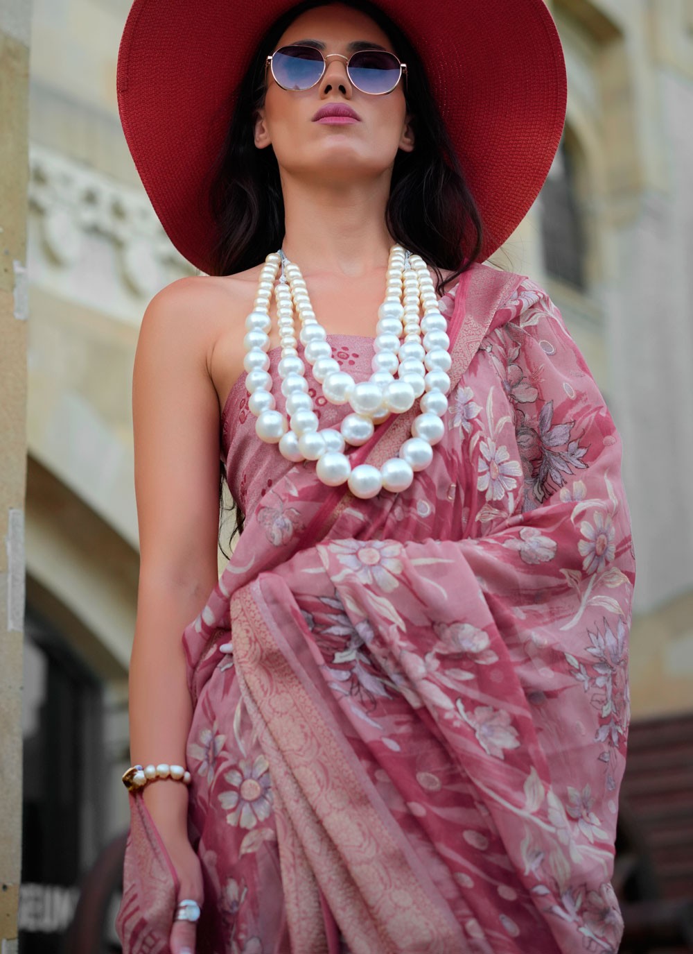Pink Georgette Contemporary Saree Fancy Work S20324
