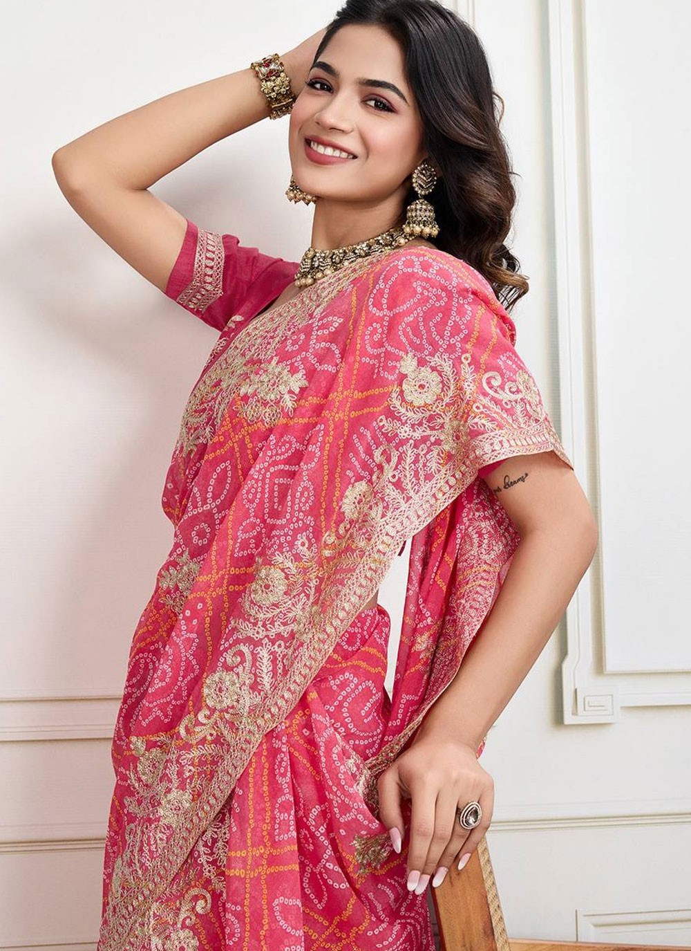 Bandhej Georgette Pink Saree S13916