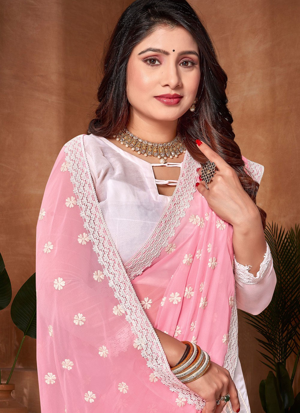 Classic Embroidered Georgette Saree - S9142