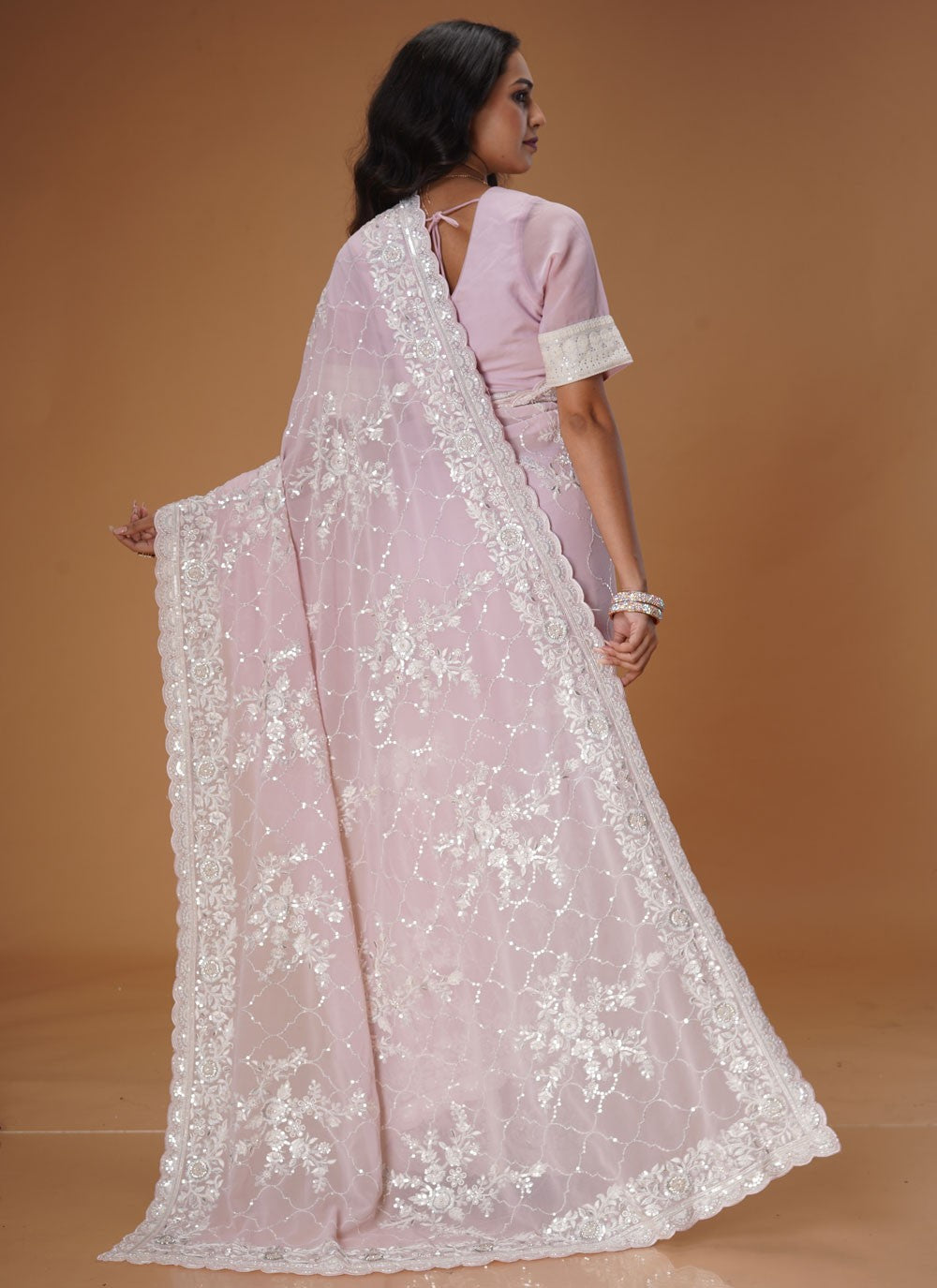 Embroidered Georgette Pink Trendy Saree S15483