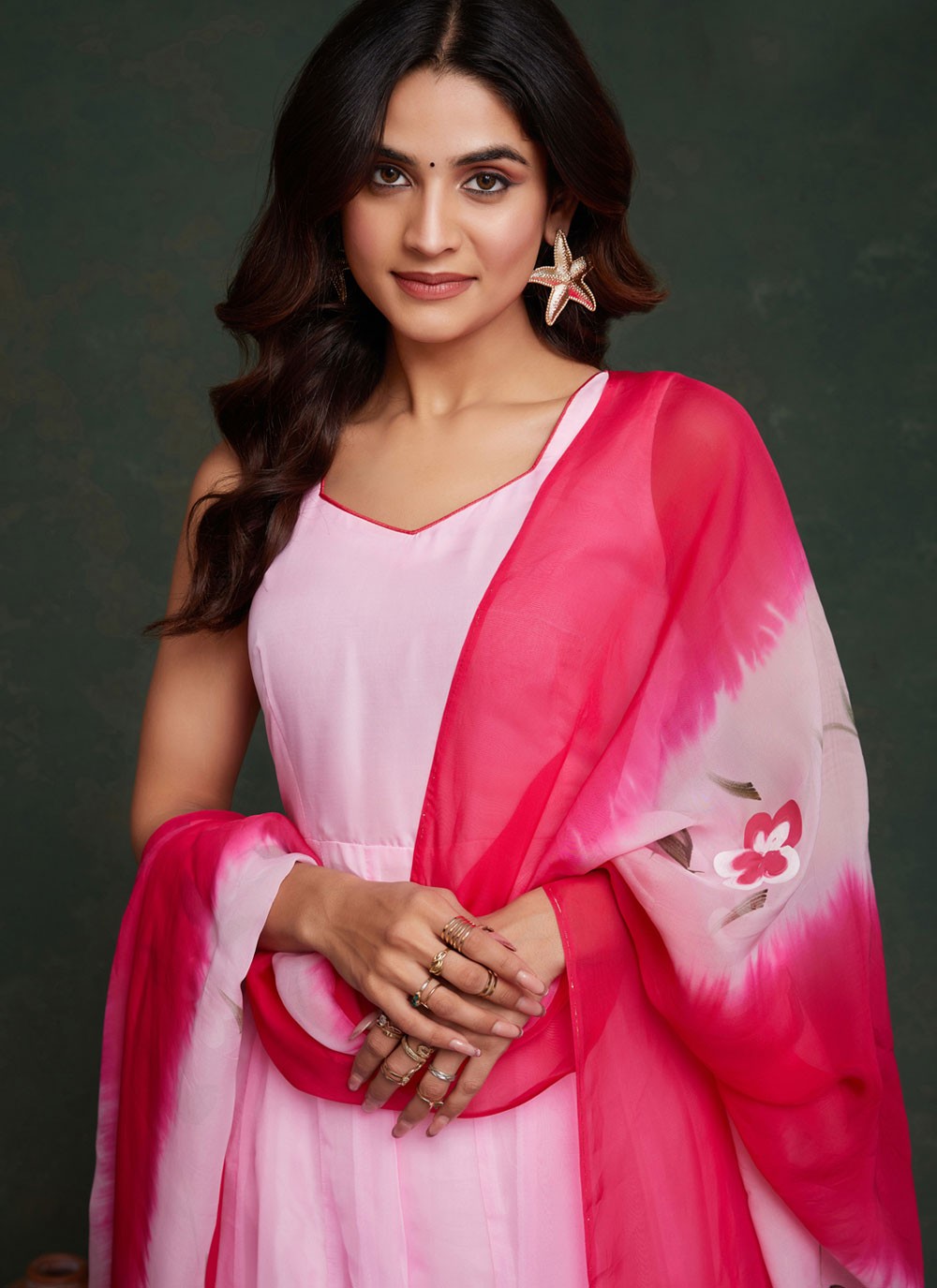Salwar Suit Hand Embroidery Pink Organza T5324