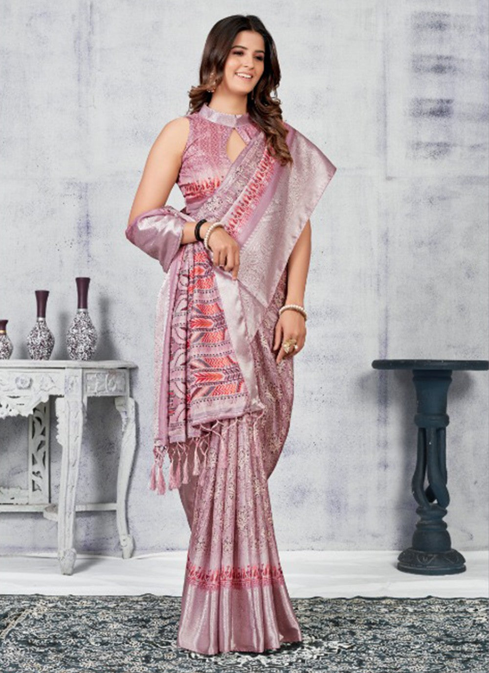 Saree Border Work Pure Dola, Viscose Saree - S3027