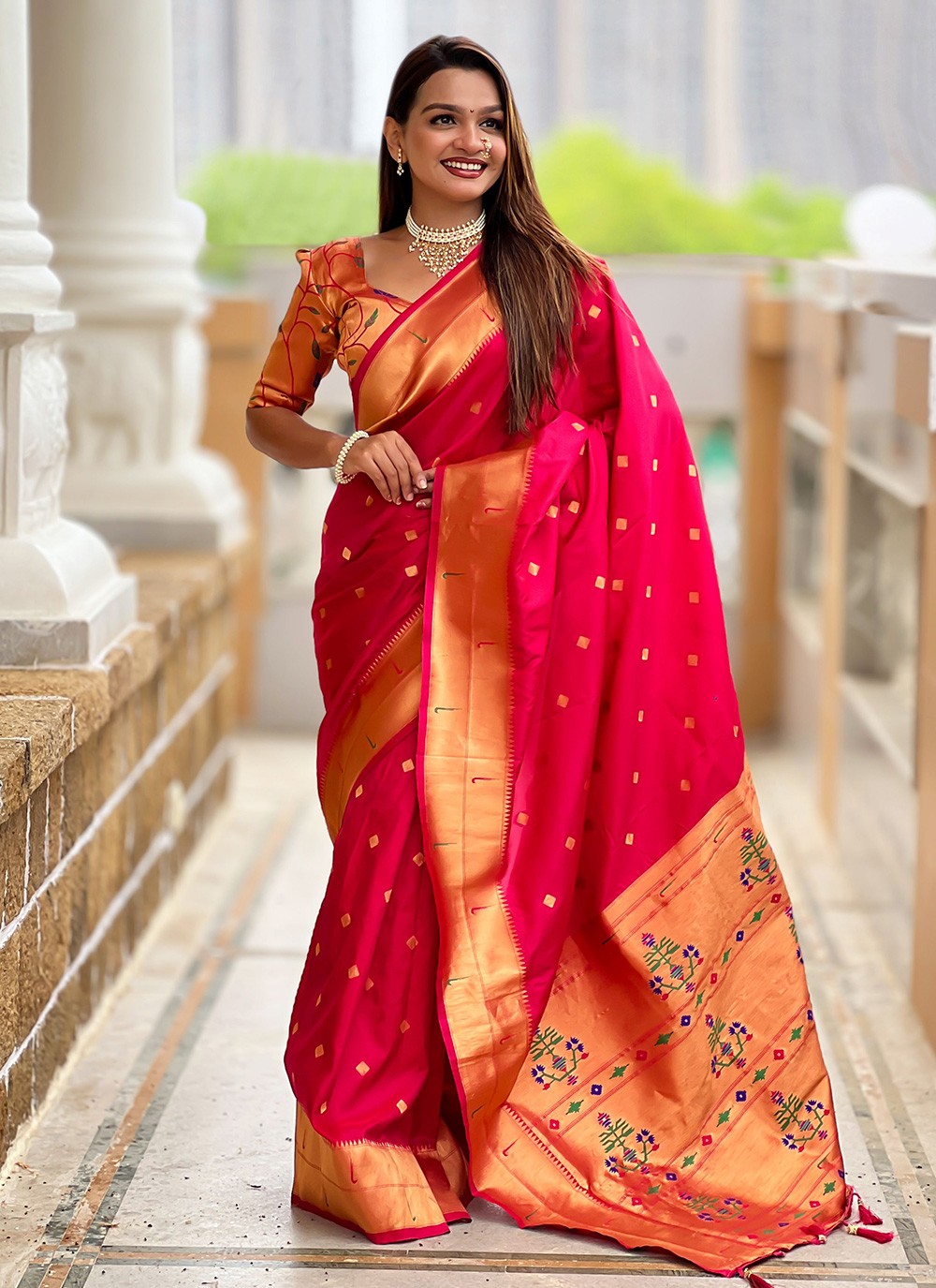 Pink Silk Trendy Saree Jacquard Work S18319