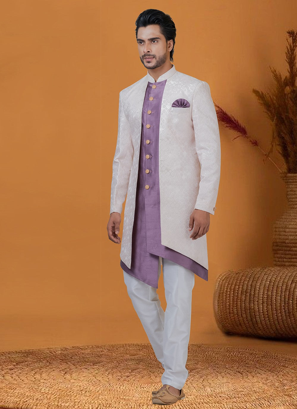 Jacquard Work Jacquard Silk Pink Indo Western - M8367