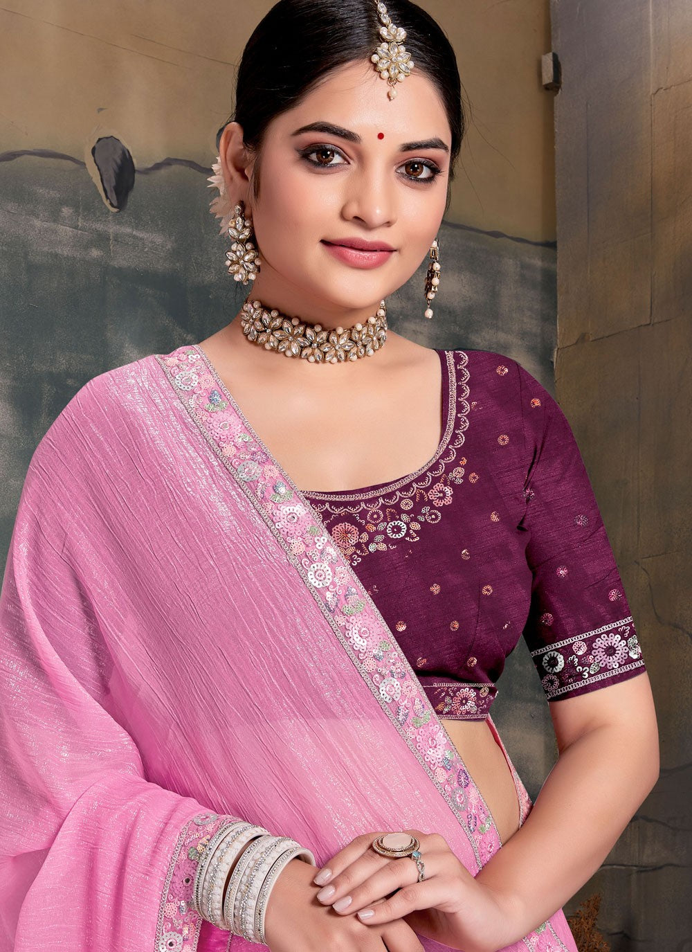 Traditional Cord Pink Silk Saree S13101