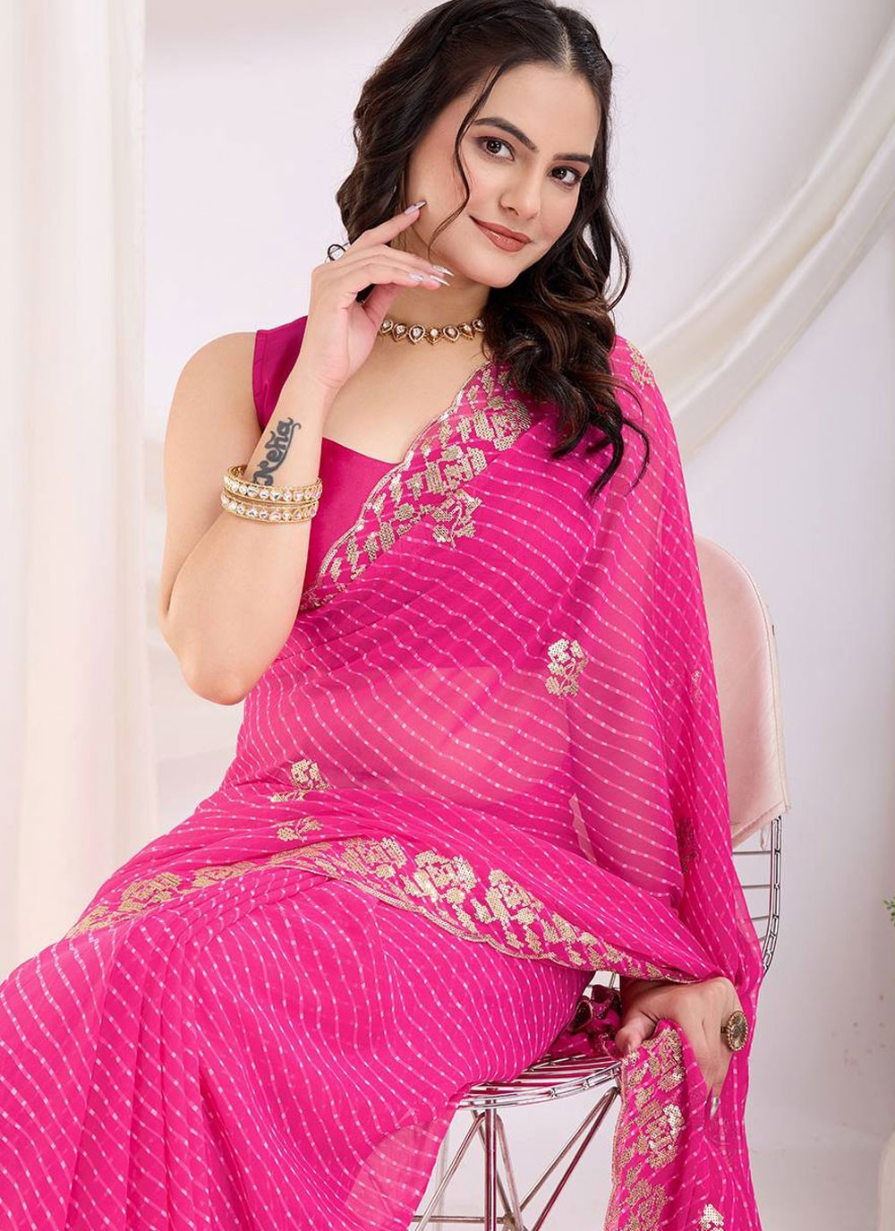Classic Saree Printed Pink Georgette Saree S12982