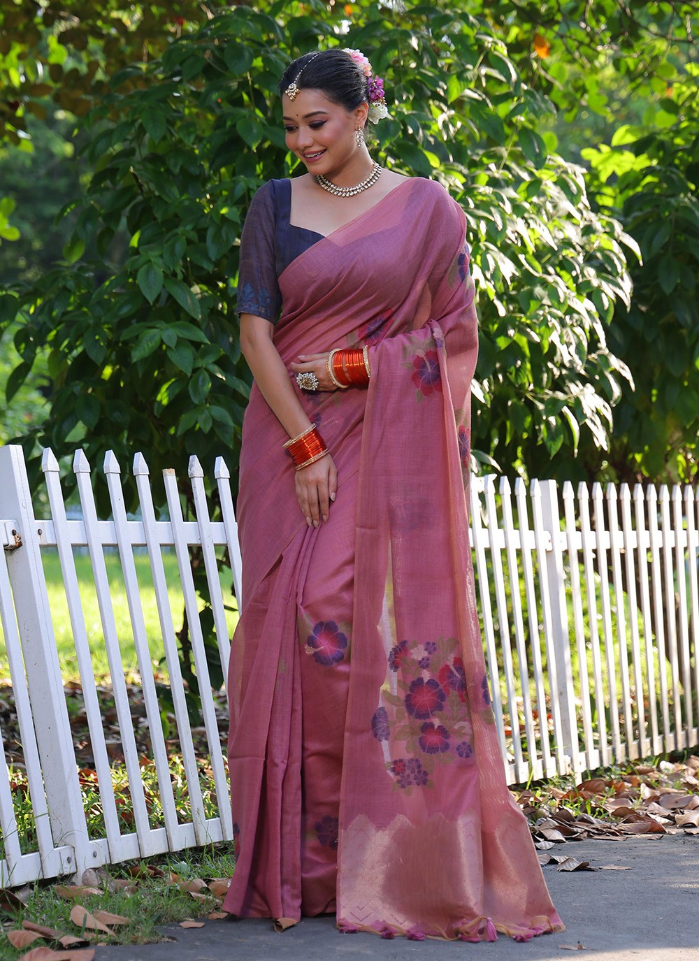 Printed Cotton Pink Saree S14048