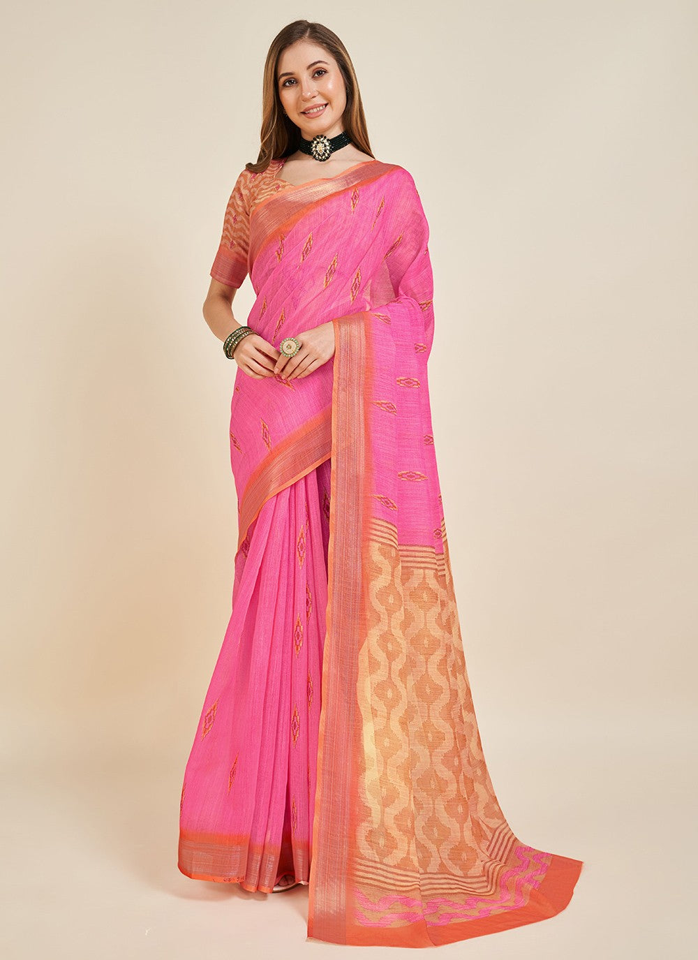 Casual Printed Linen Saree - S5555