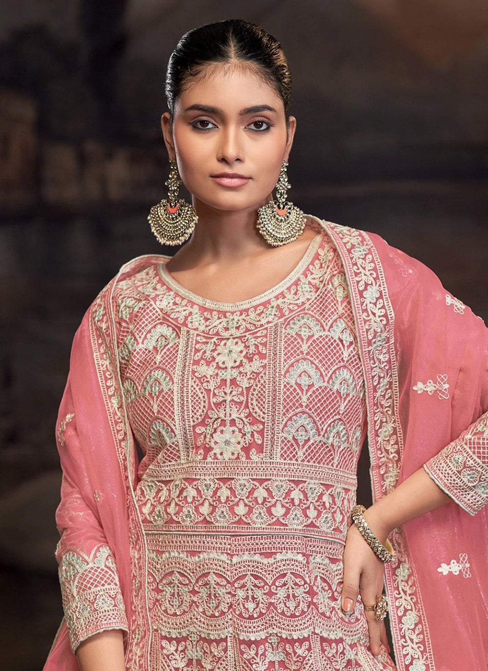 Anarkali Embroidered Pink T7006