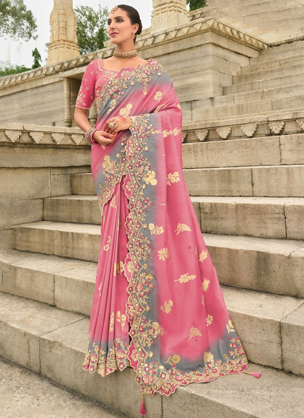 Buttis Silk Pink Saree S14508