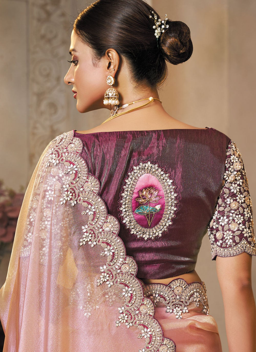 Pink Organza Contemporary Saree Embroidered, Sequins S20451
