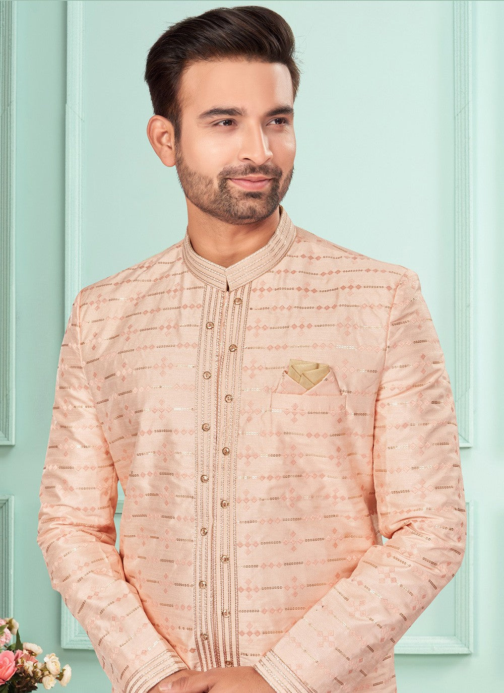 Digital Print Fancy Fabric Pink Indo Western - M7269