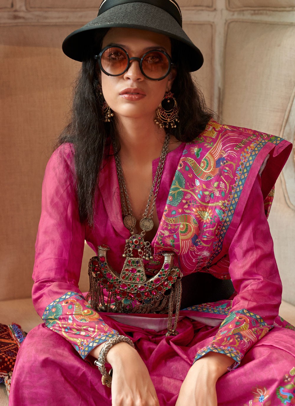 Pink Silk Contemporary Saree Printed S20328