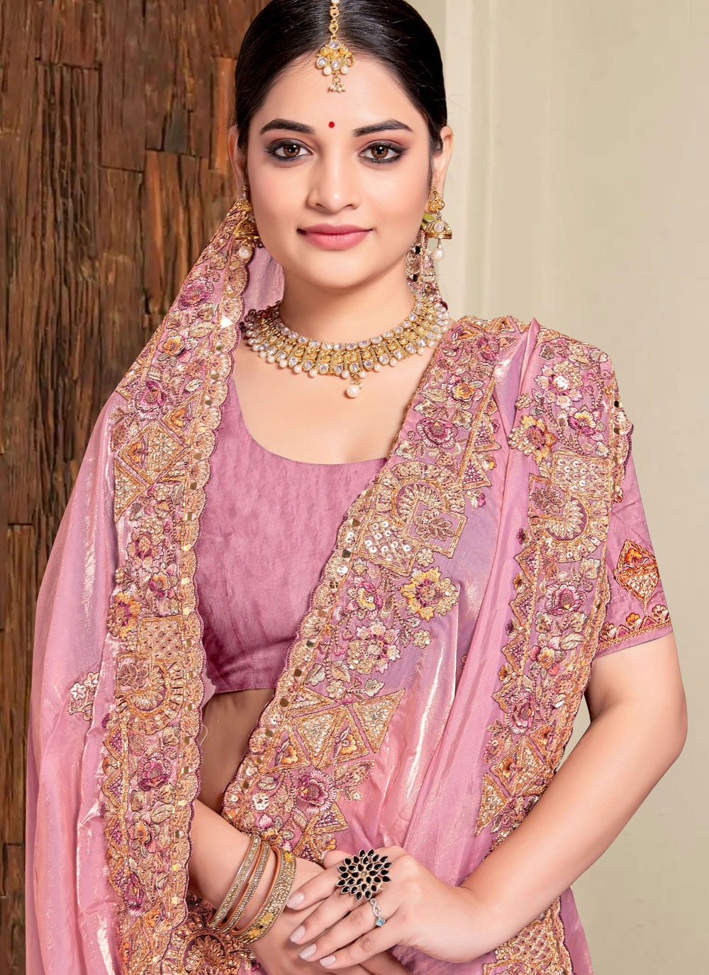 Contemporary Beads Pink Silk Saree S13090