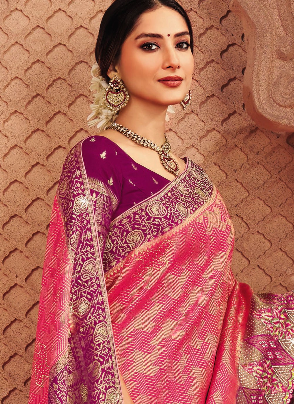 Pink Silk Contemporary Saree Embroidered, Patch Border S20178