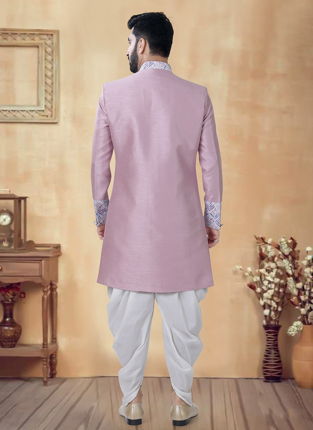 Embroidered Silk Pink Sherwani - M8522
