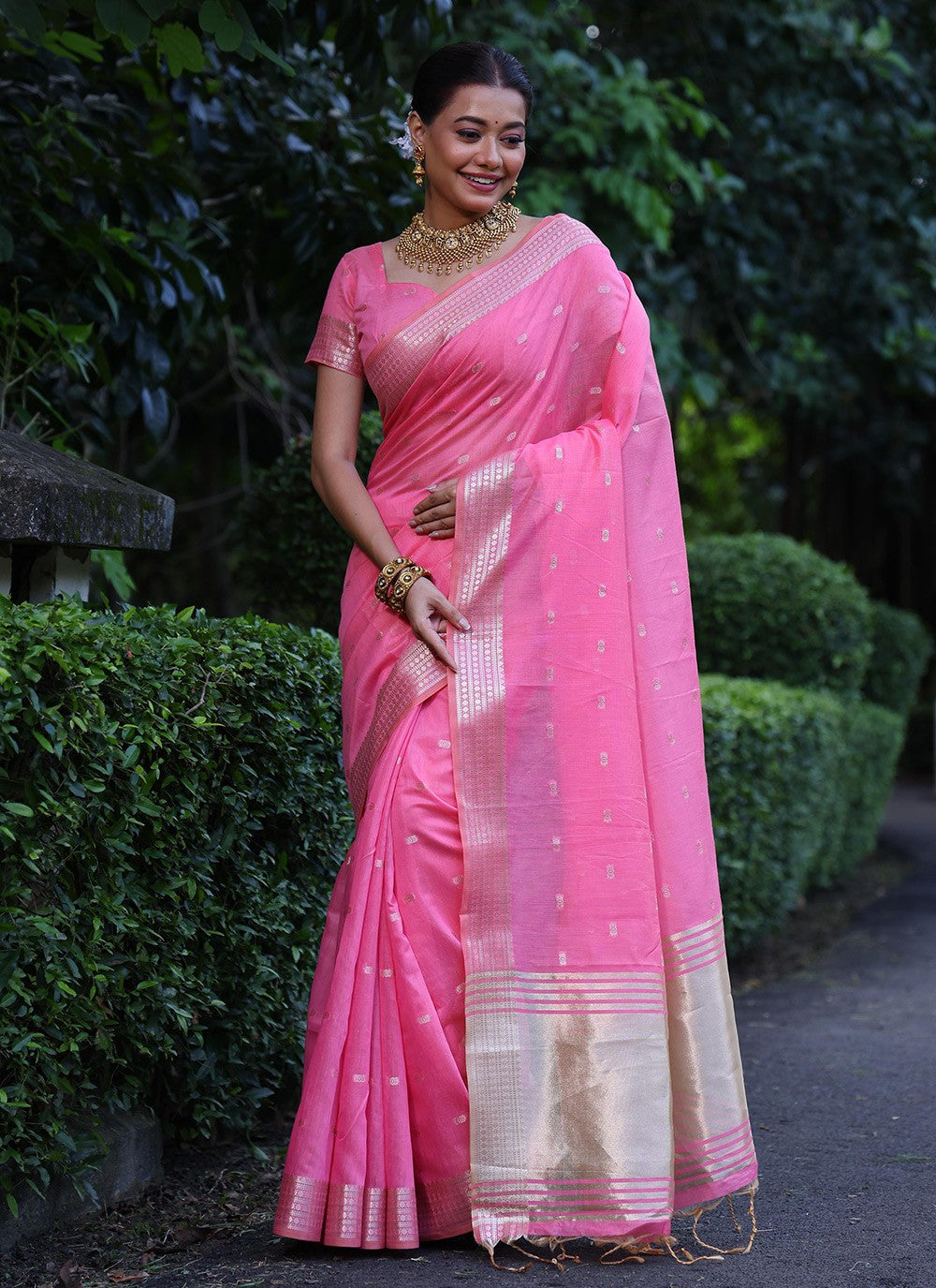 Weaving Zari Silk Pink Saree S14318