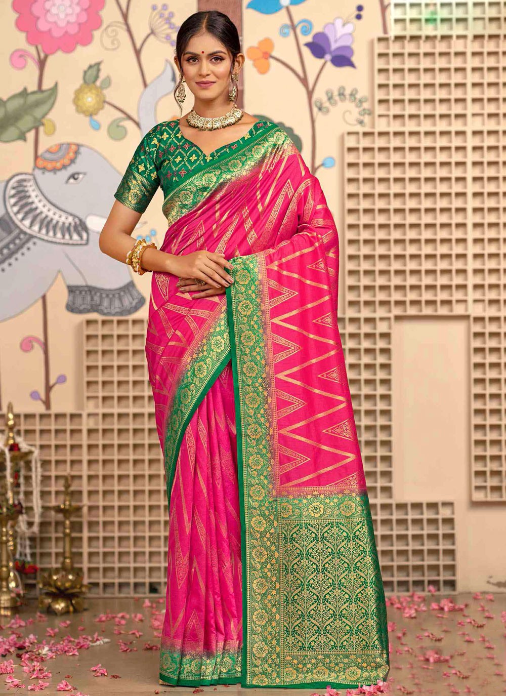 Pink Silk Trendy Saree Weaving Zari S20391