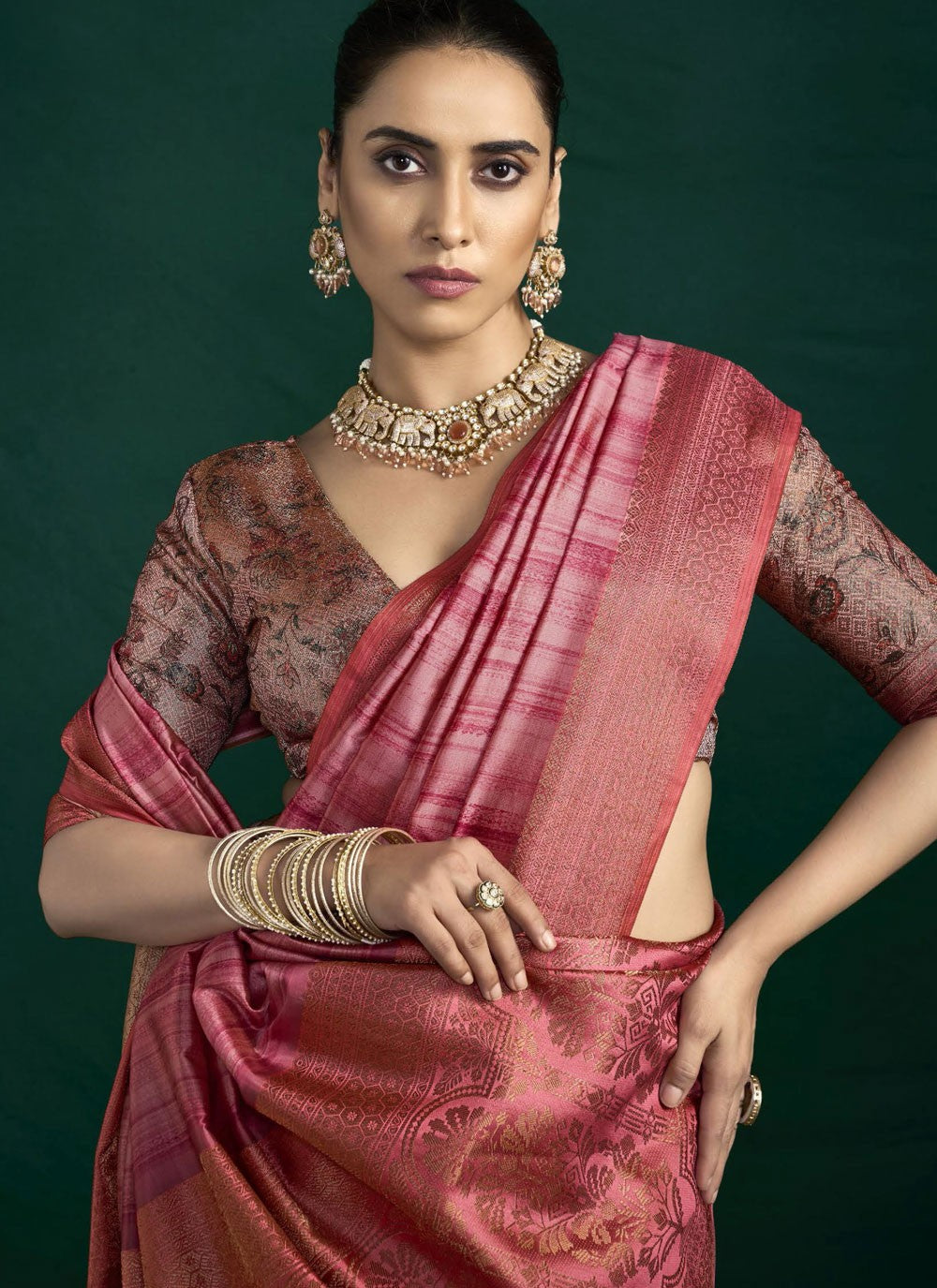 Pink Silk Traditional Saree Weaving Zari S19763