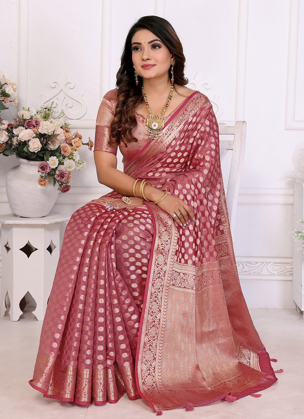 Classic Saree Woven Pink Organza Saree S13595