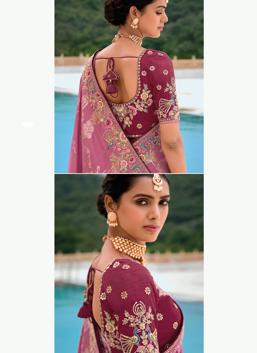 Embroidered Silk Pink Saree S14418