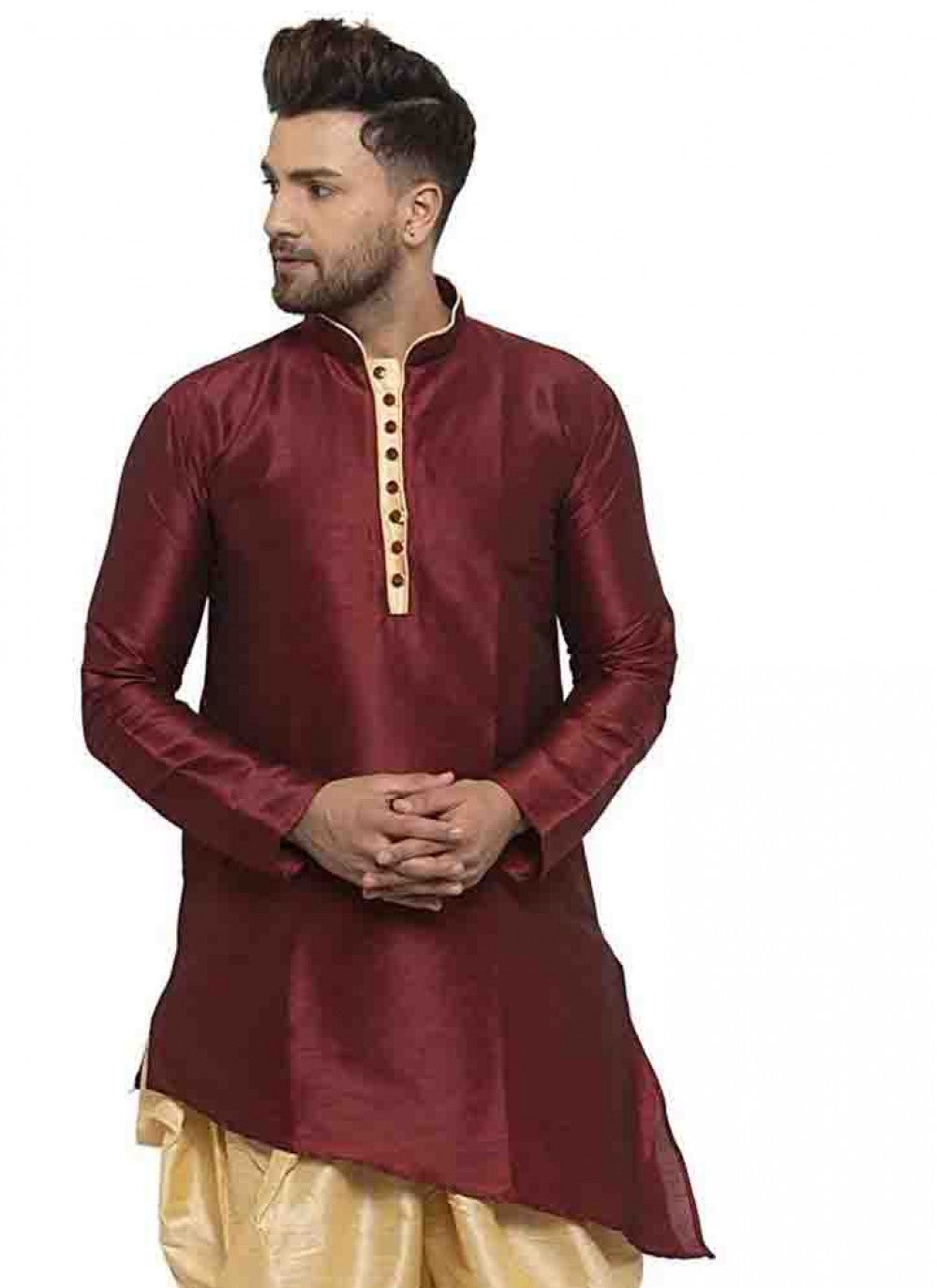 Plain Art Dupion Silk Maroon Kurta - M1574