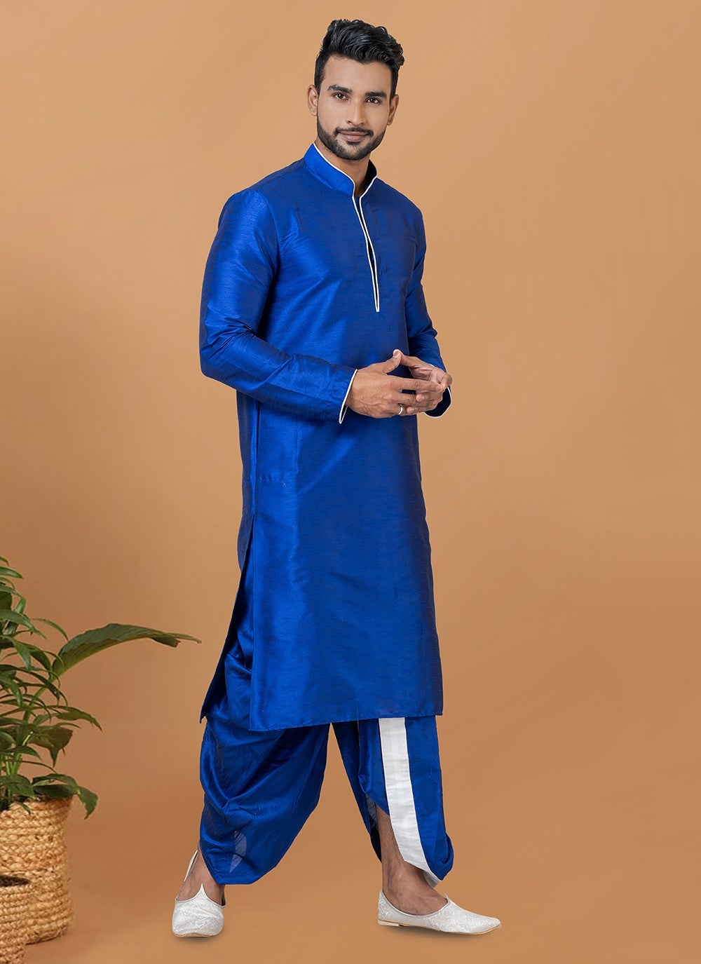 Plain Banarasi Silk Blue Dhoti Kurta - M5958