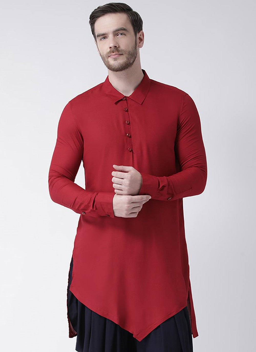 Plain Blended Cotton Maroon Kurta - M1948