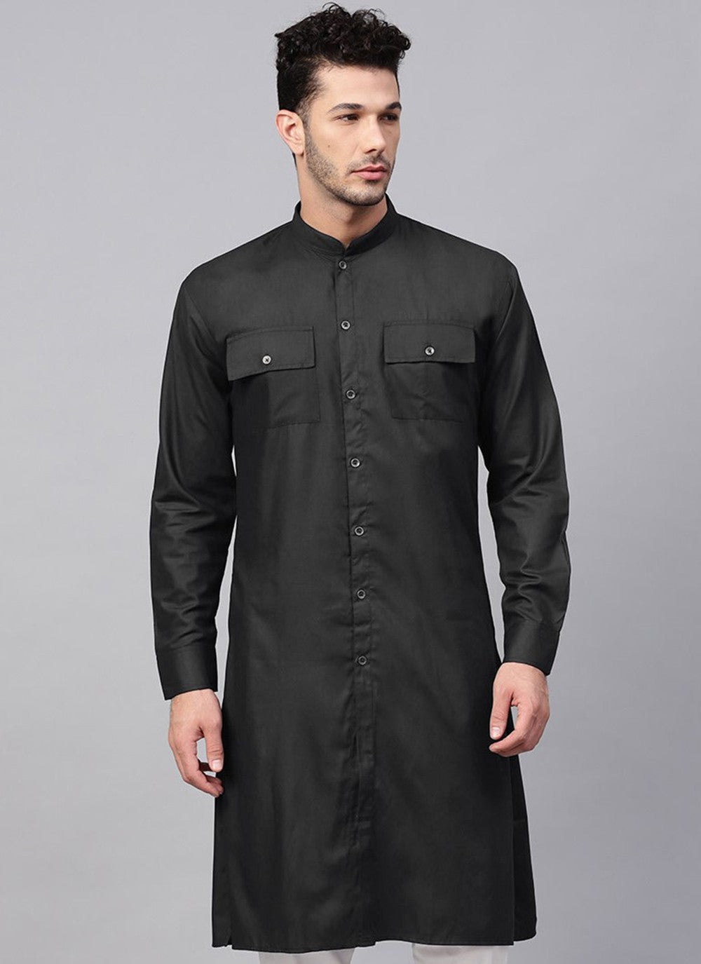 Plain Cotton , Viscose Black Kurta - M2374