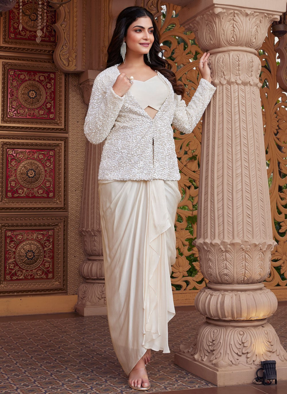 Plain Georgette Off White Lehenga - L3402