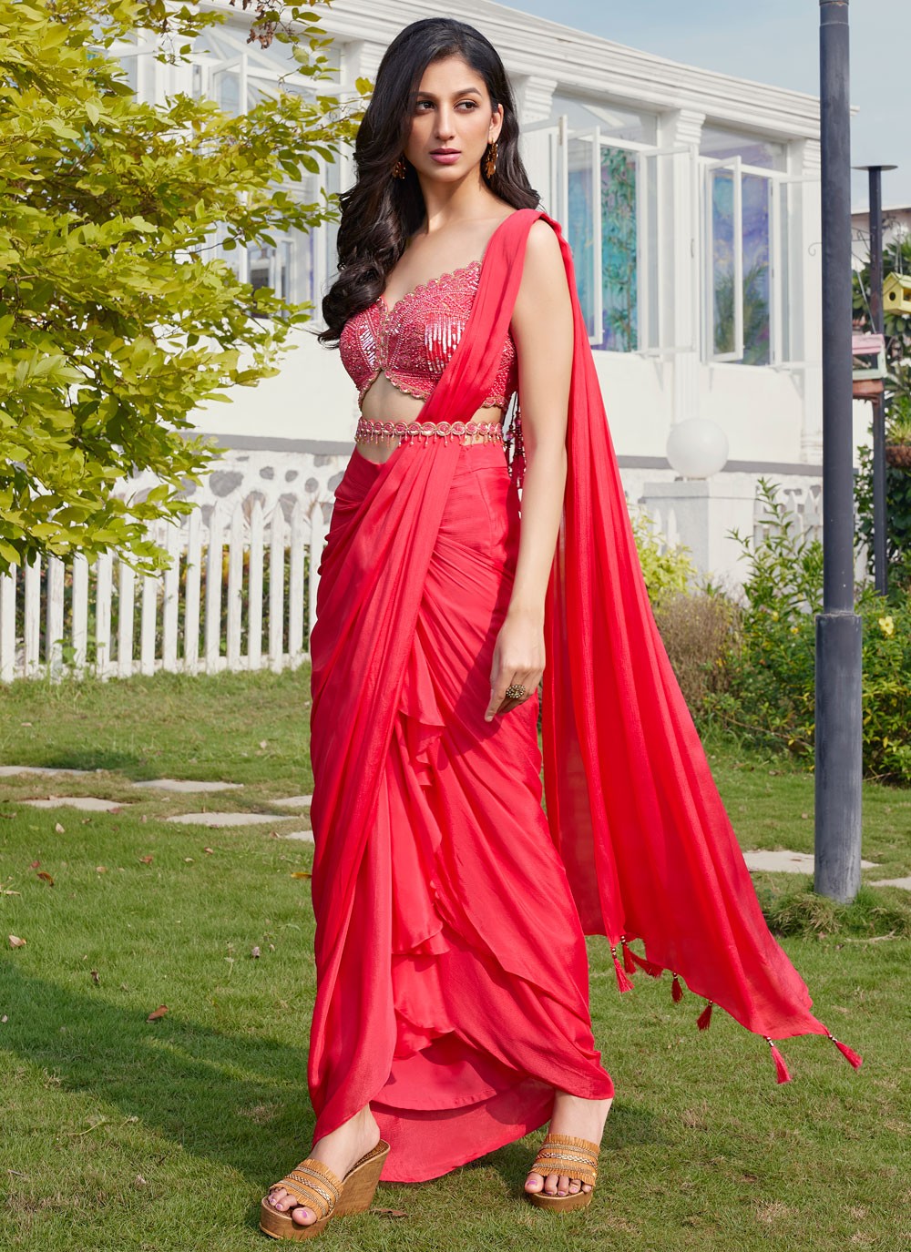 Classic Saree Plain Hot Pink, Pink Silk Saree S13432