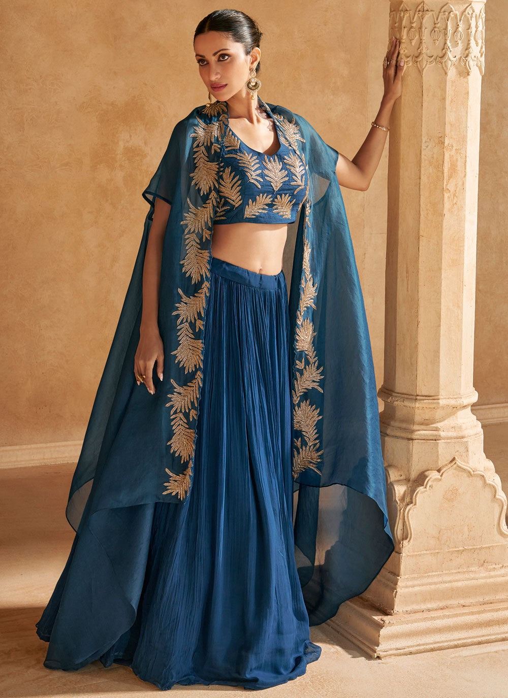 Plain Chinon, Silk Morpeach Lehenga - L3316