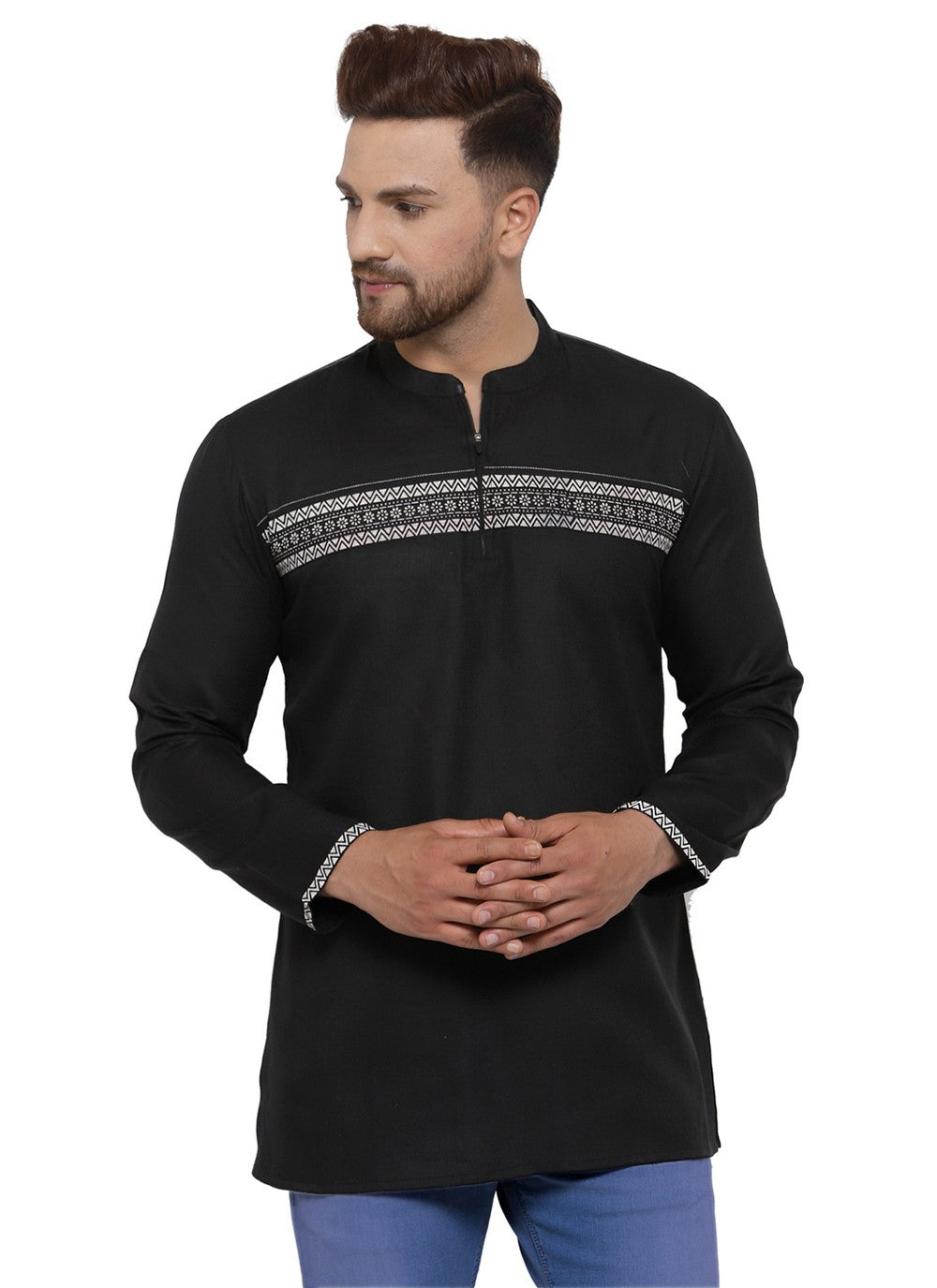 Plain Polly Cotton Black Kurta - M1891