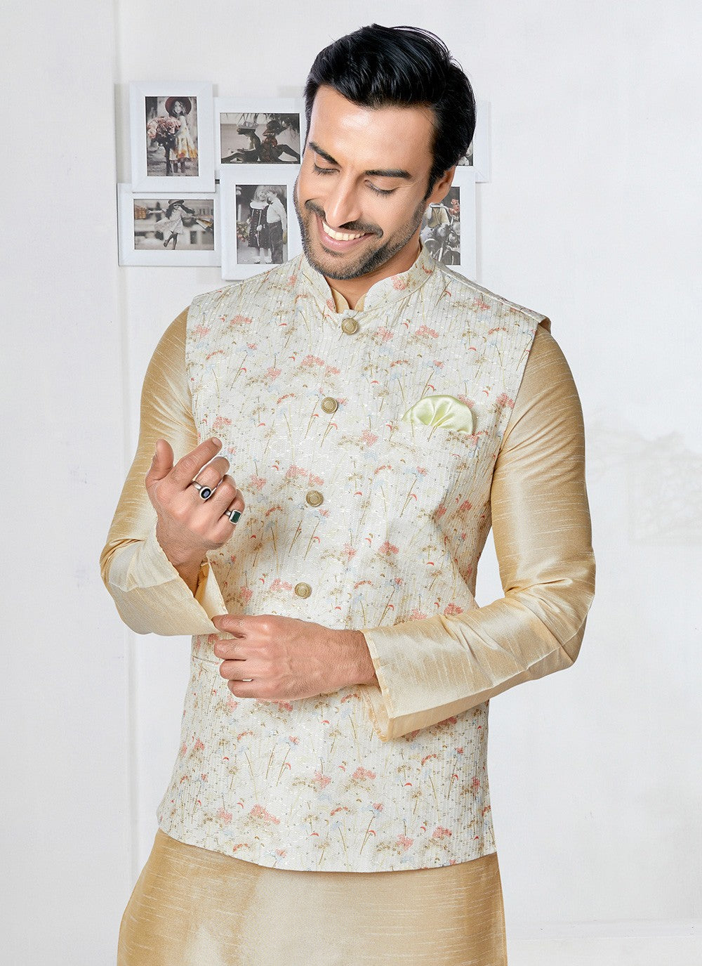 Embroidered Polyester Cream, Multi Colour Nehru Jackets - M7416