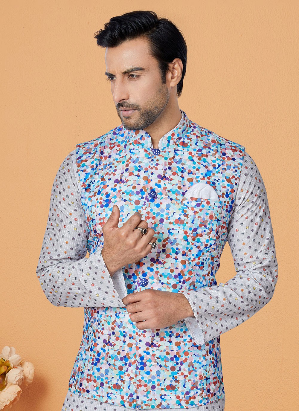 Printed Polyester Multi Colour Nehru Jackets - M7430