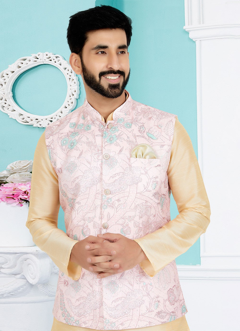 Digital Print Polyester Pink Nehru Jackets - M7413