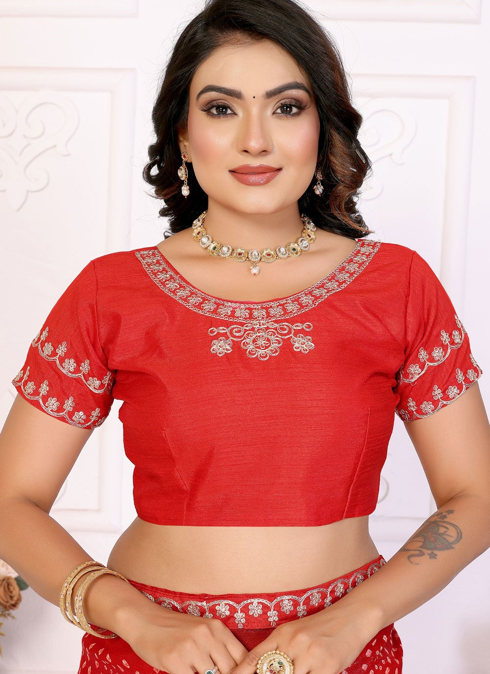 Bandhej Chiffon Red Classic Saree S14949