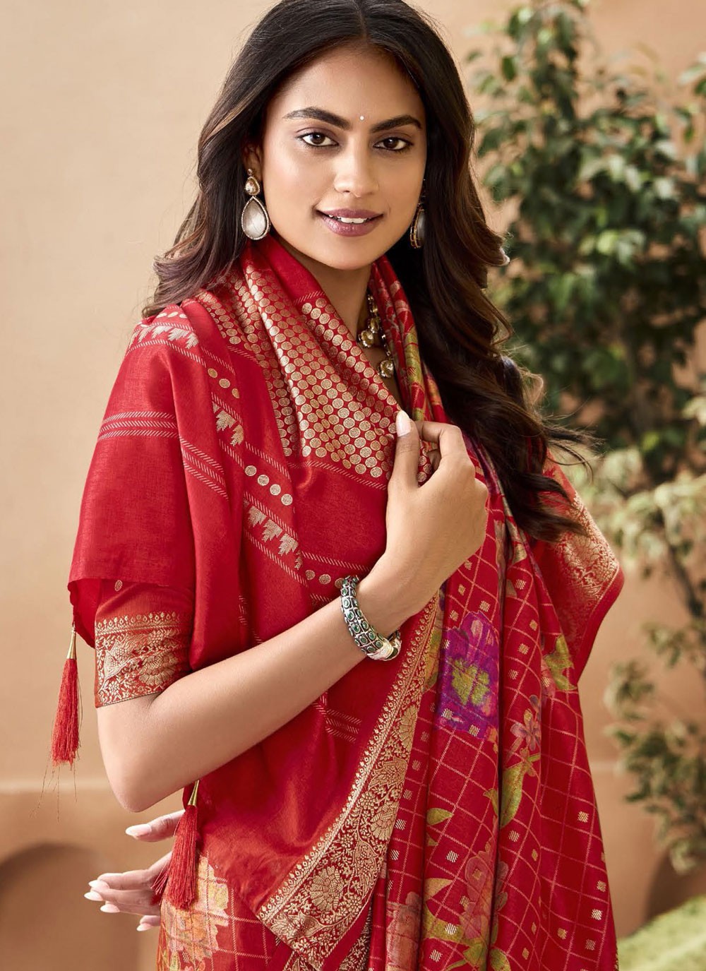 Red Silk Classic Saree Printed, Weaving Zari S16290