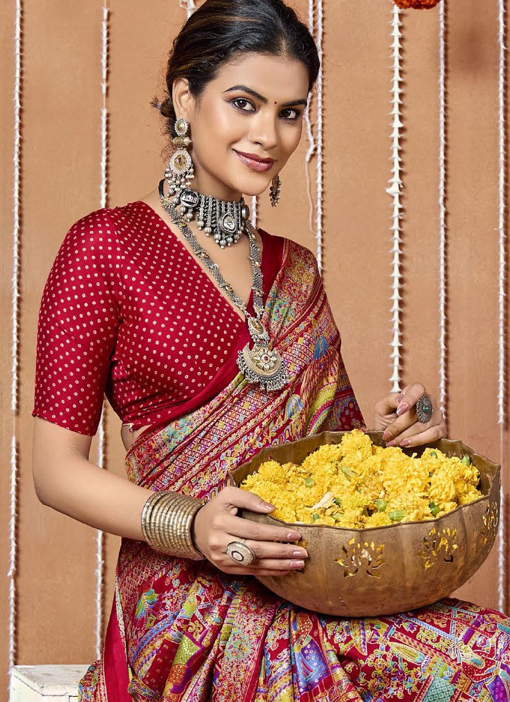 Multi Colour Faux Crepe Contemporary Saree Printed S20461