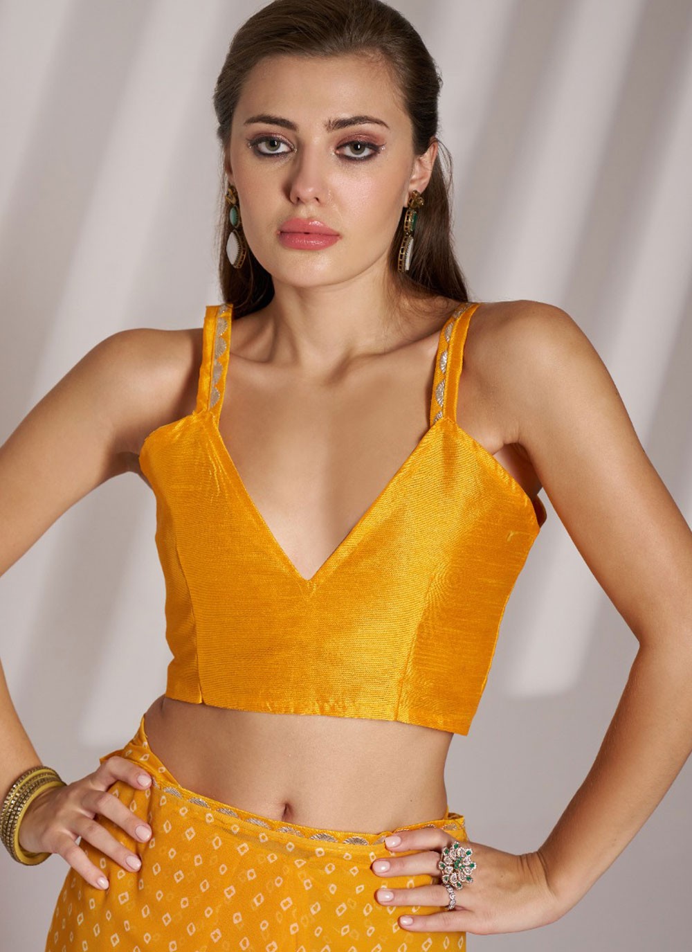Printed Georgette Yellow Saree S14161