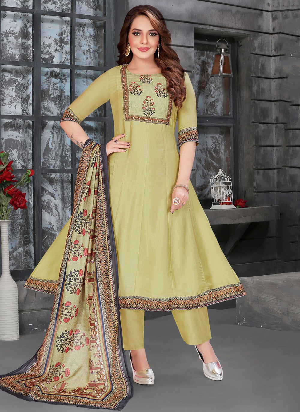 Salwar Suit Printed Green Silk T5710