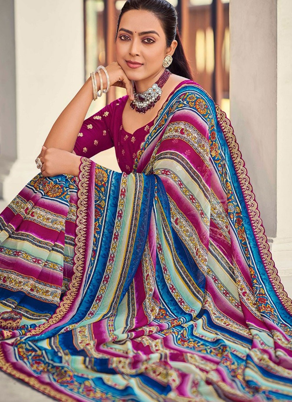 Border Work Weight Less Burgundy Classic Saree S15398