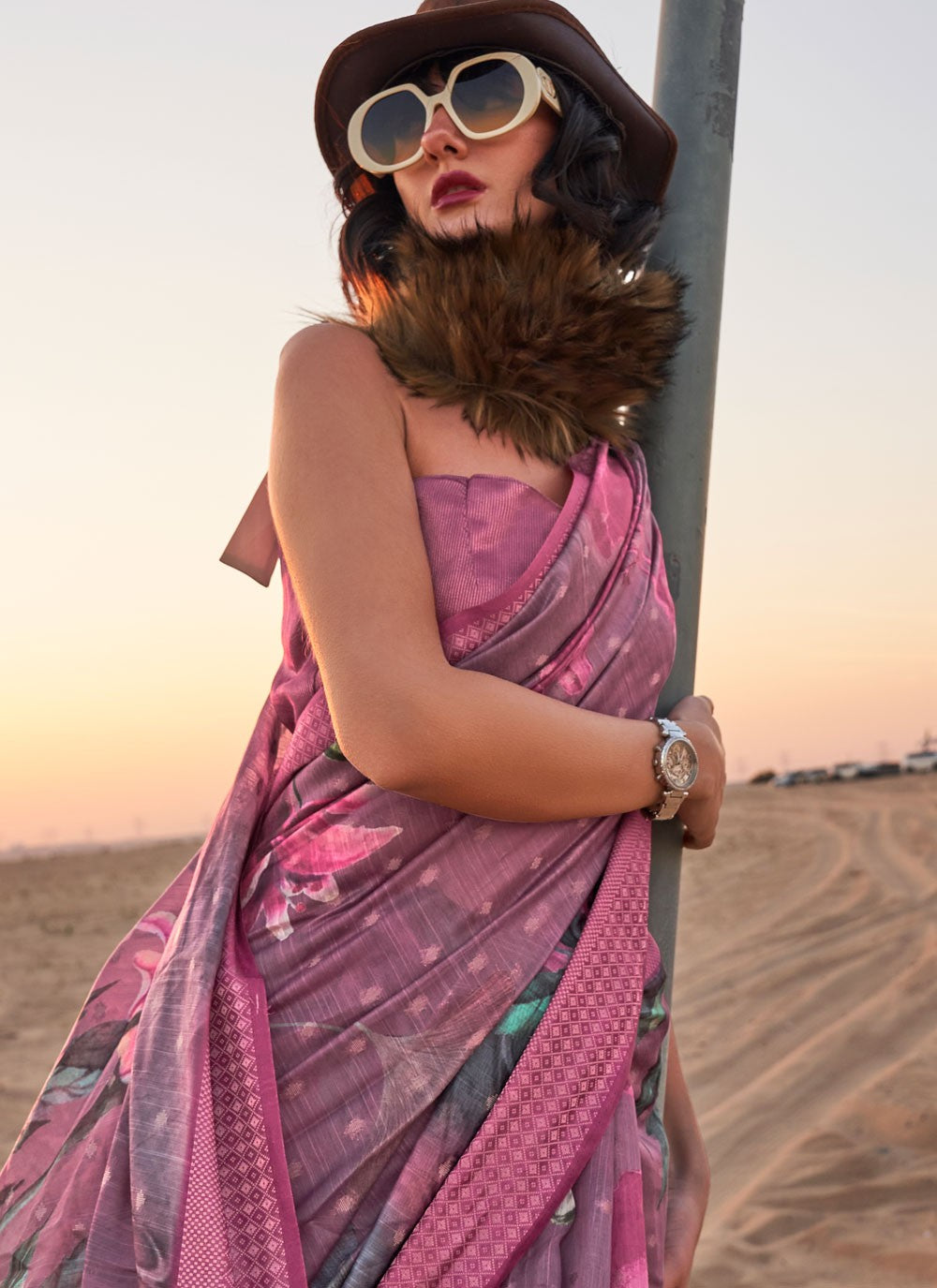 Classic Printed Linen Saree - S6419