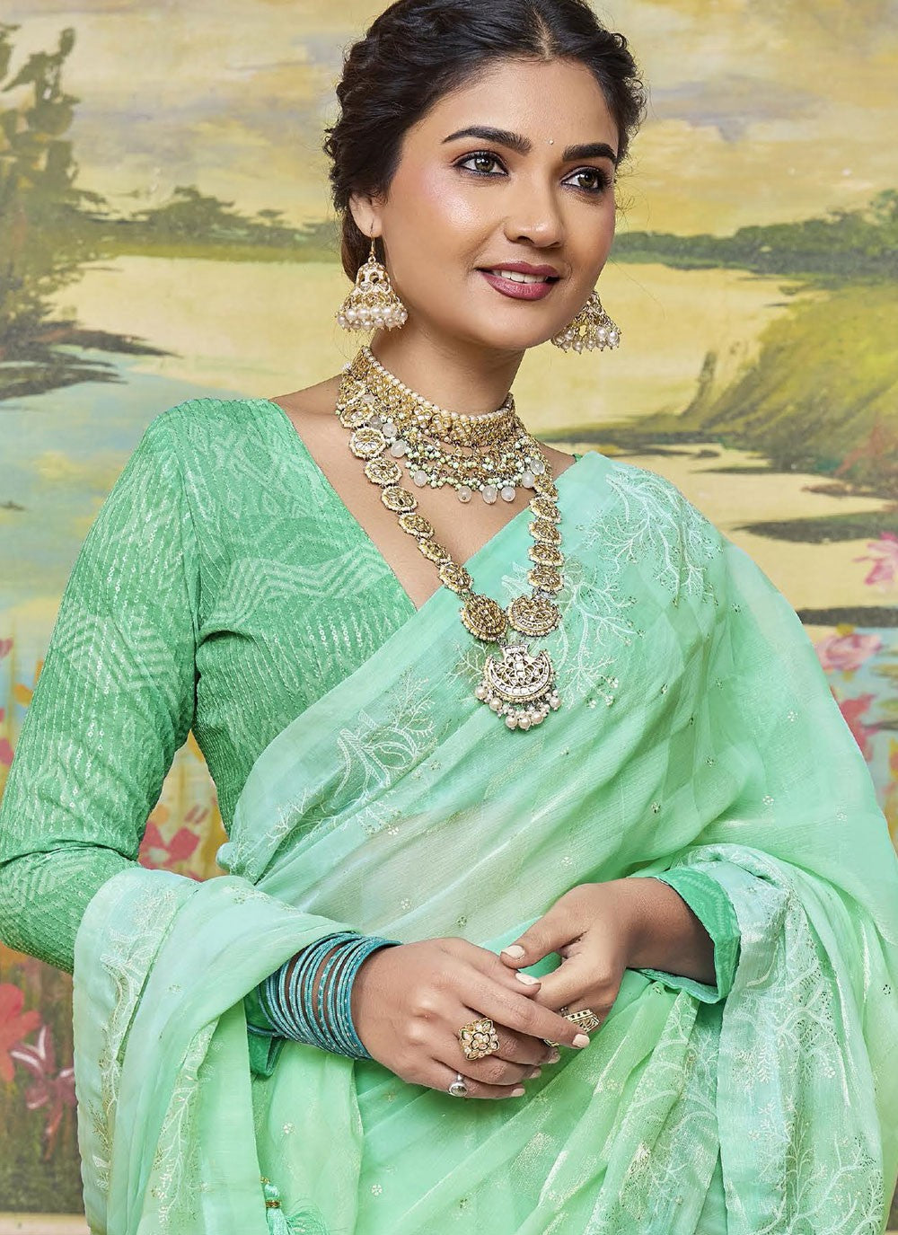 Sea Green Silk Contemporary Saree Printed S20249