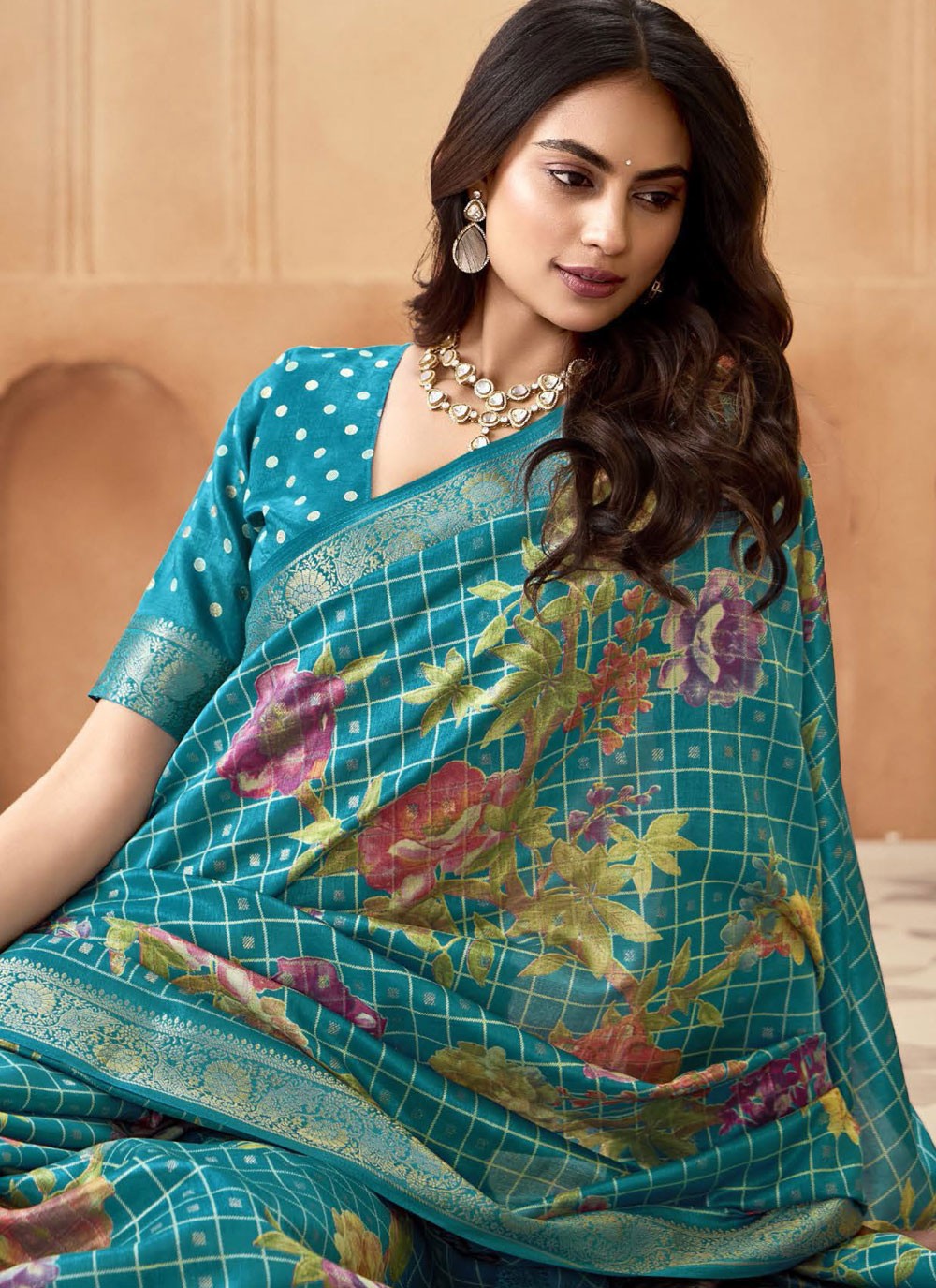 Firozi Silk Traditional Saree Printed, Weaving Zari S16293