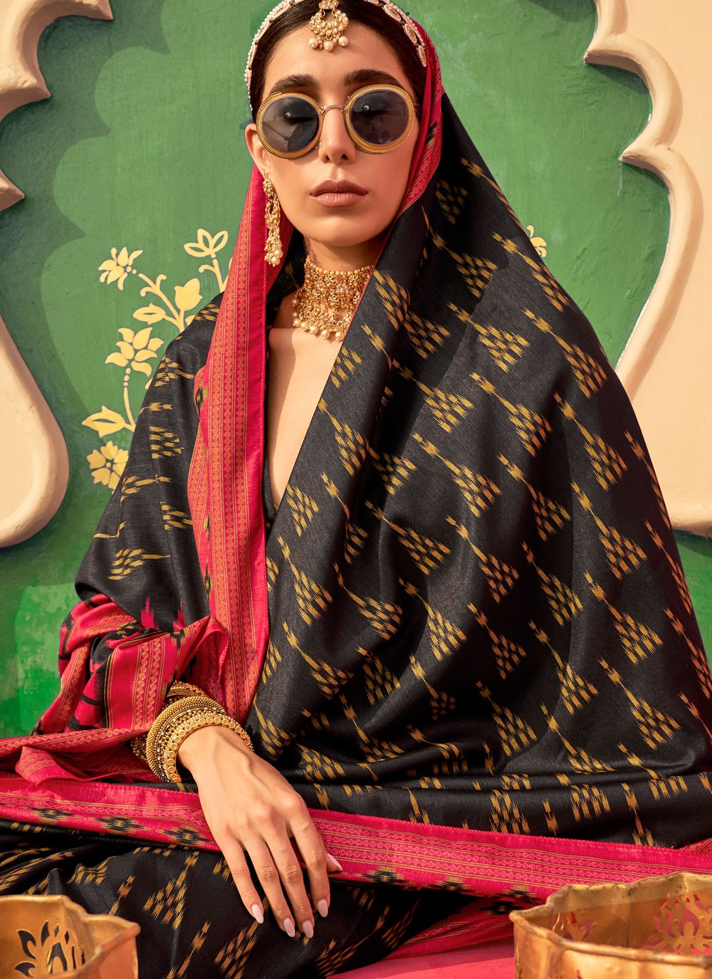 Trendy Saree Printed Black Silk S12421