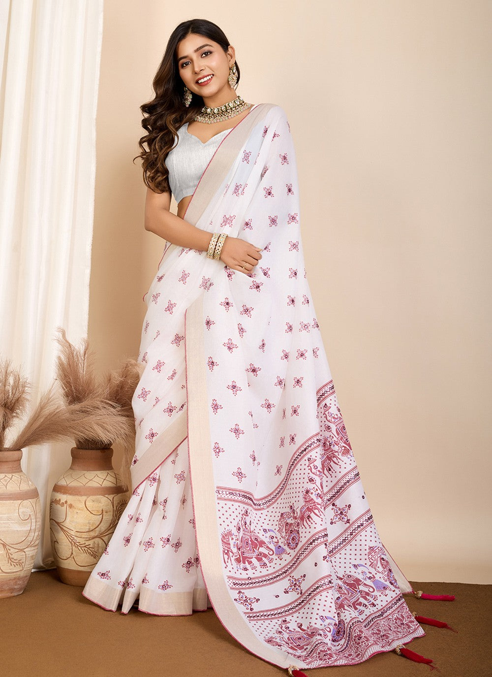 Classic Saree Printed Off White Cotton Saree S13632